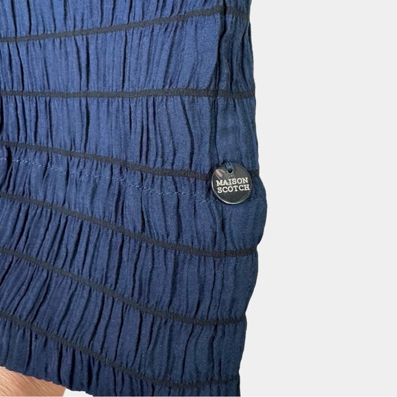 NWT Scotch & Soda Textured Smocked Navy Mini Dress With Voluminous Puff Sleeves - Picture 10 of 15